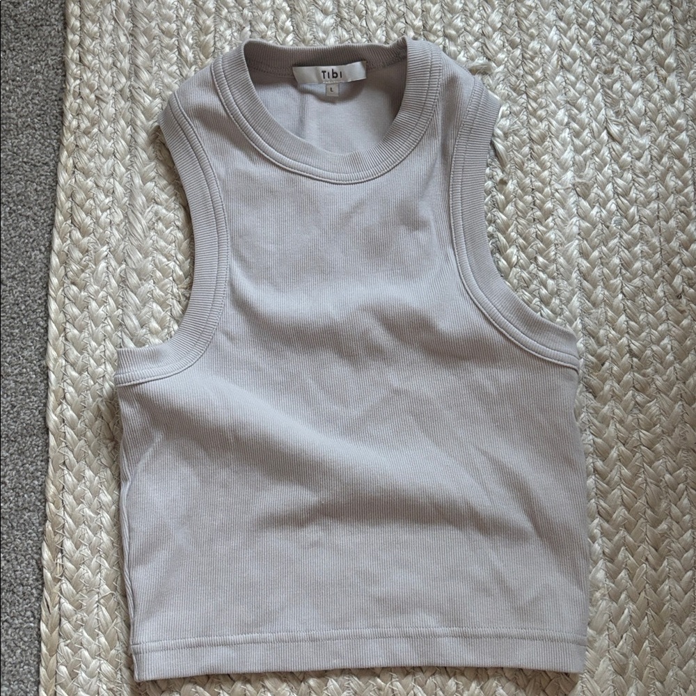 Tibi Light Gray Ribbed Sleeveless Top